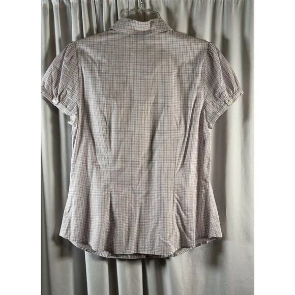 Ann Taylor LOFT Ruffled Top White Red Black 10 cottagecore 73-77 - Picture 14 of 15
